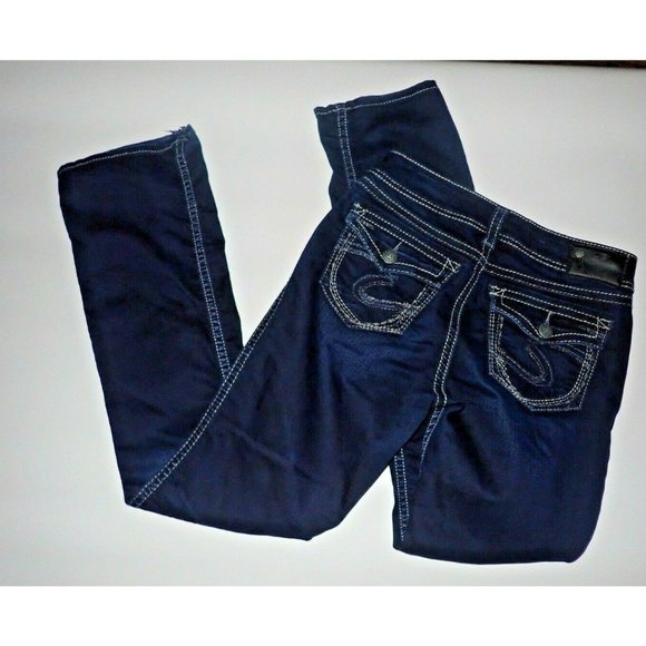 Silver Jeans 28‎ x 33 Suki Slim Boot Womens Dark Wash Fade - Picture 1 of 6